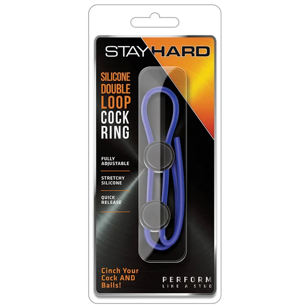 Stay Hard Silicone Double Loop Cock Ring - Blue