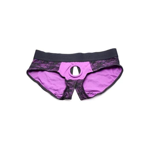 Strap U Lace Envy Lace Crotchless Panty Harness – XXXLarge – Purple/Black