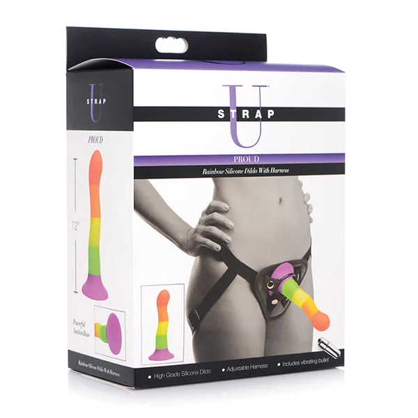 Strap U Proud Silicone Dildo W-harness - Rainbow