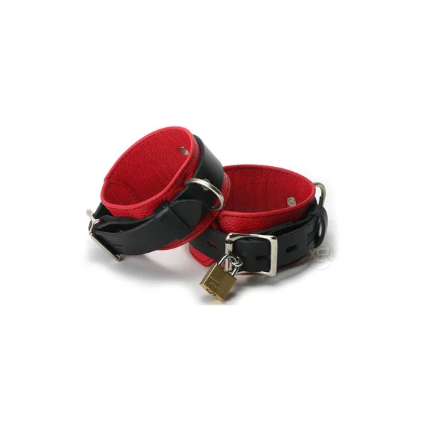 Strict Leather Red and Black Locking Bondage Cuffs
