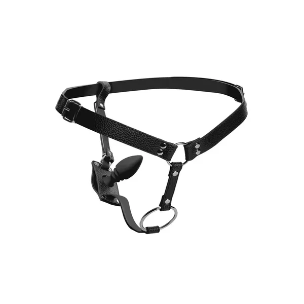 Strict Male Harness with Silicone Anal Plug – Black