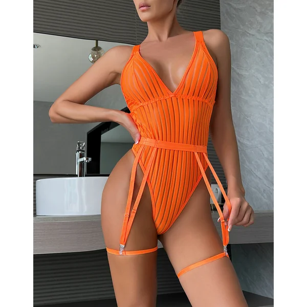 Striped Backless sexy lingerie Transparent bodysuit Lingerie