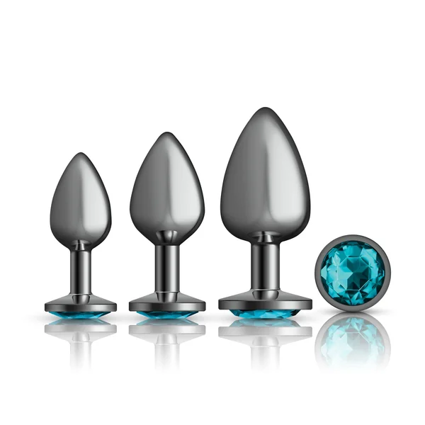 Teal Round Gem Anal Trainer Kit - Gunmetal