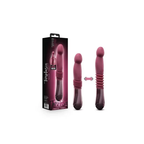 Temptasia Trixie Rechargeable Silicone Thrusting Dildo, 4.75 Inch Insertable, 1.5 Inch Max Width, Wine