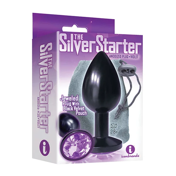The 9's The Silver Starter Bejeweled Round Stainless Steel Plug - Black/violet