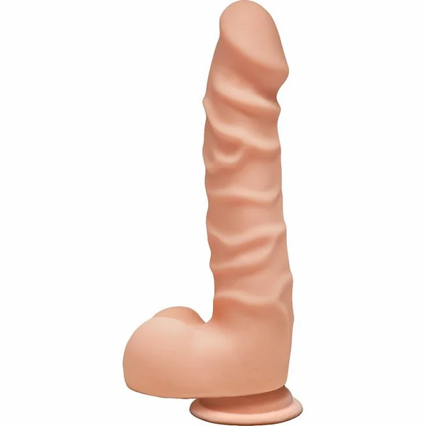 THE D RAGIN’ D 7.5 W/BALLS VANILLA BEIGE DILDO “