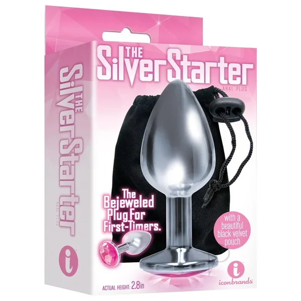 The Silver Starter Jeweled Glass Butt Plug For Beginners Pink 2.8 Inch