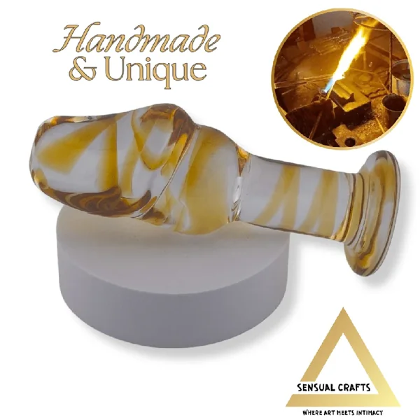 Thick Glass Butt Plug Golden Ecstasy HANDMADE Glass Anal Plug