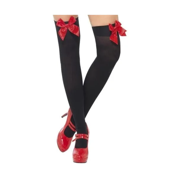 Thigh High Stockings With Red Bow - Black Fv-29331
