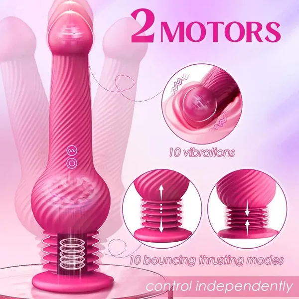 Thrusting 10 Vibrating 10 Bouncing Modes-9.45" Realistic Silicone Dildo