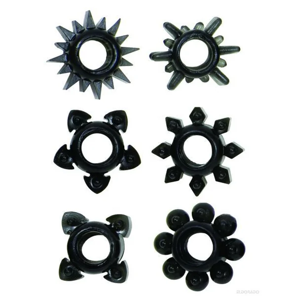 TOWER OF POWER 6 BLACK COCK RINGS