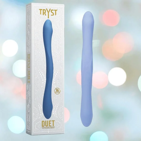 Tryst Duet Double-Ended Silicone Vibrating Dildo with Wireless Remote - Periwinkle