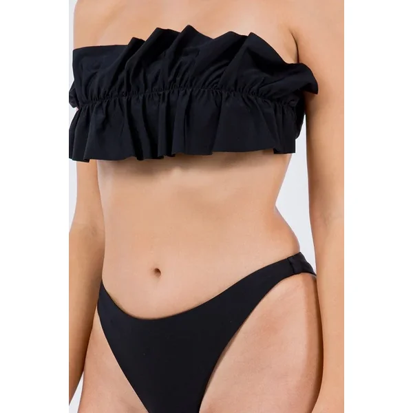 TWO PIECE TUBE TOP WITH RUCHED RUFFLE BIKINI