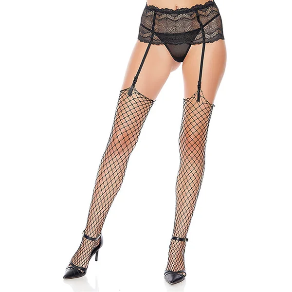 Unfinished Diamond Net Thigh High Black O-s