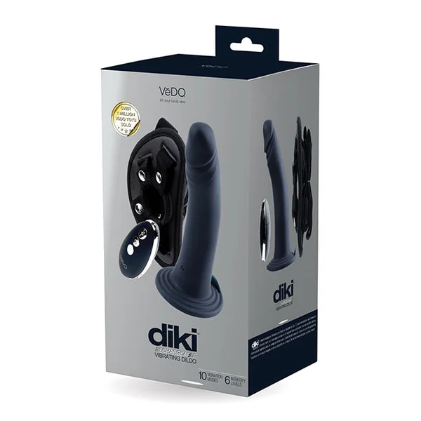Vedo Diki Rechargeable Vibrating Dildo W-harness - Just Black
