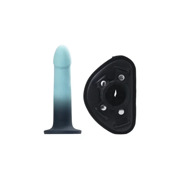 VeDO Duo Silicone Dildo (Non-Vibrating) with Harness, Turquoise/Black