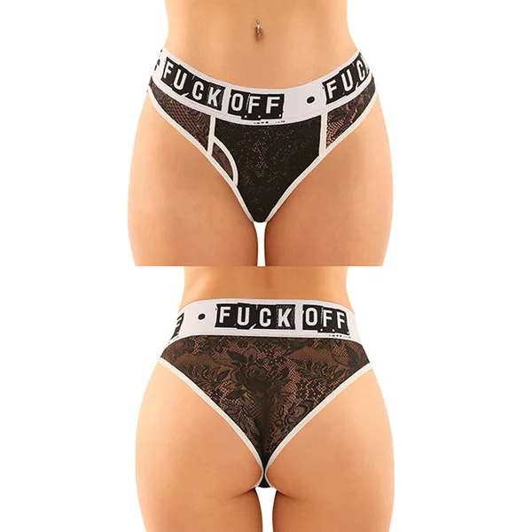 Vibes Buddy Fuck Off Lace Boy Brief & Lace Thong Black