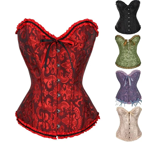 Vintage Floral Lace Overbust Corset with Boning