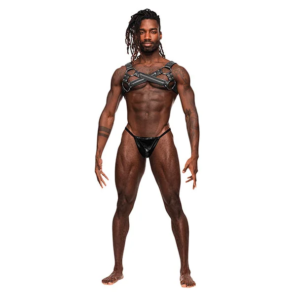 Virgo Pu Leather Chest Harness W-zipper Detail Black O-s