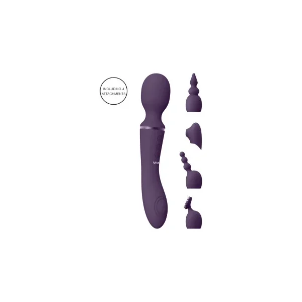 VIVE NAMI Dual-Ended Pulse Wave & Vibrating Wand With Interchangeable Sleeves, Purple