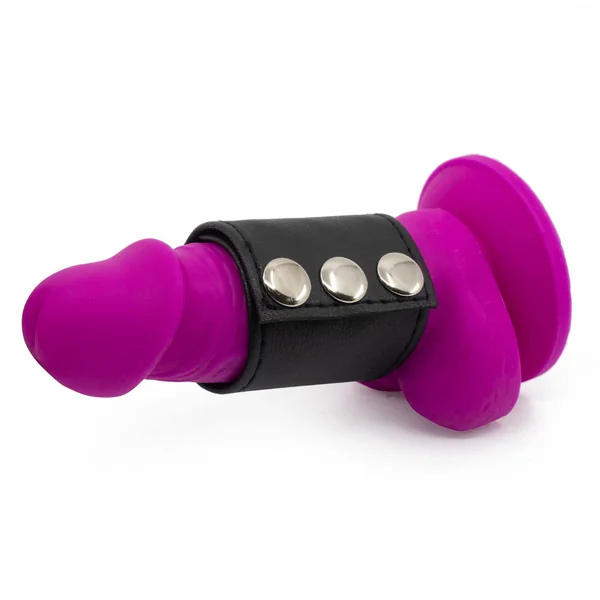 Wide Faux Leather Snap Button Cock Ring