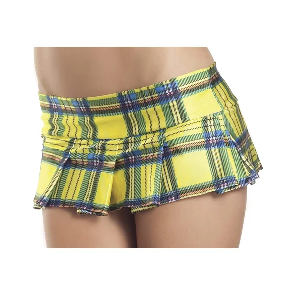 Yellow Plaid Pleated Mini Skirt - Medium- Large