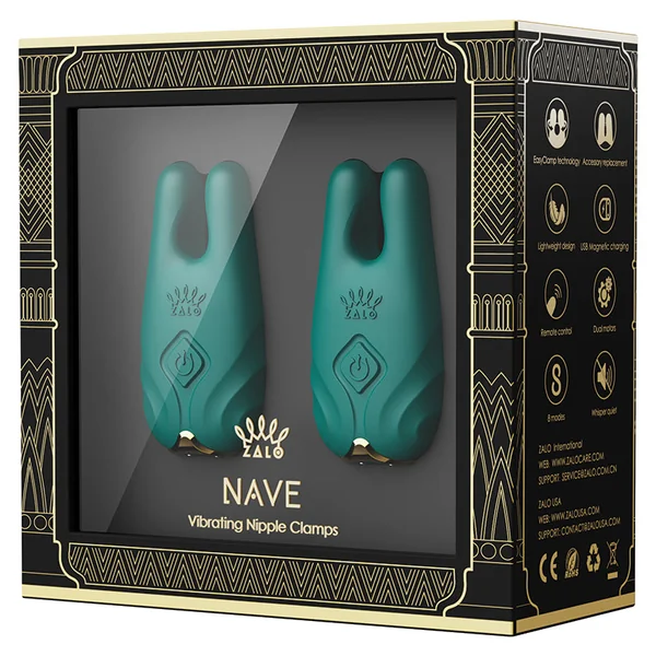 Zalo Legend Nave Vibrating Nipple Clamps - Turquoise Green