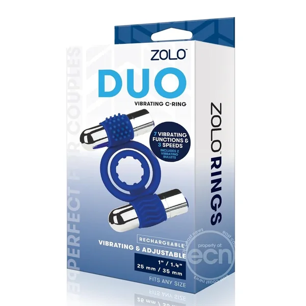 Zolo Duo Rechargeable Double Vibrating Silicone Cock Ring – Navy