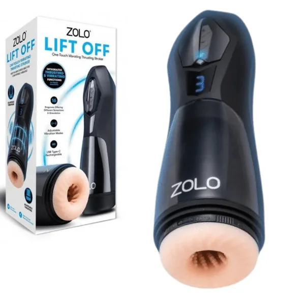 ZOLO Lift Off One-Touch Rechargeable Vibrating Thrusting Stroker Masturbation Cup