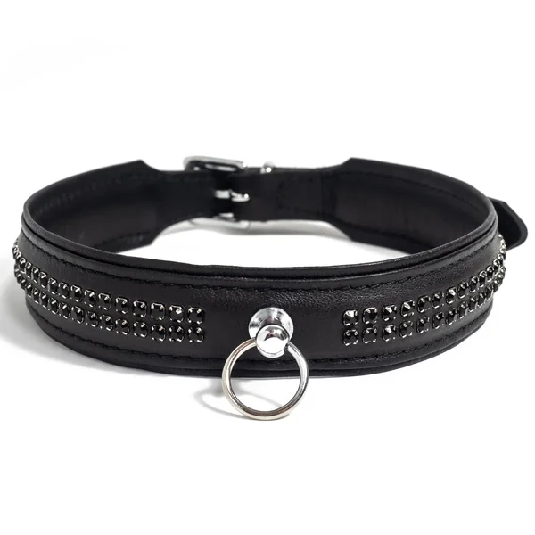 Zorba Leather Collar With Dual Row Diamantes